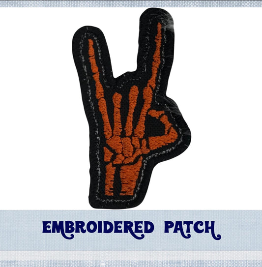 Punk Rock Horn Hands Embroidery Patch for Jacket, Hat, Backpack, and More! | Iron On, Sew On, or Hook and Loop Backing