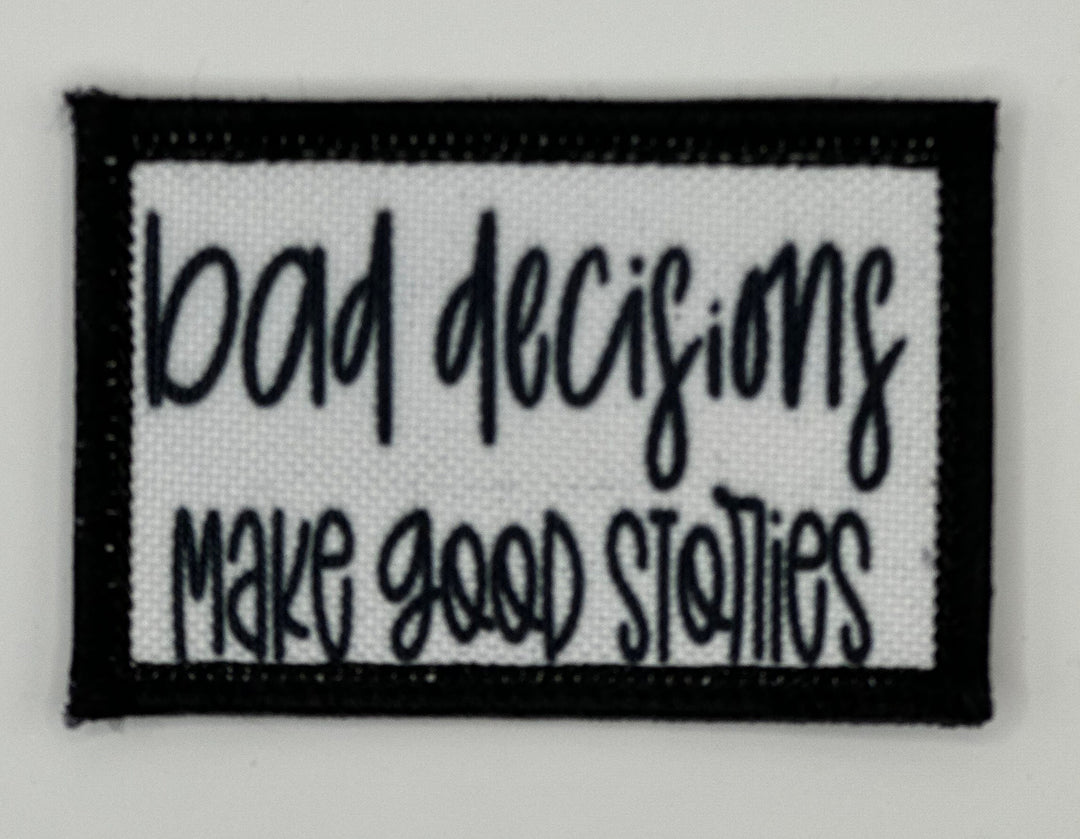 a black and white patch with words on it