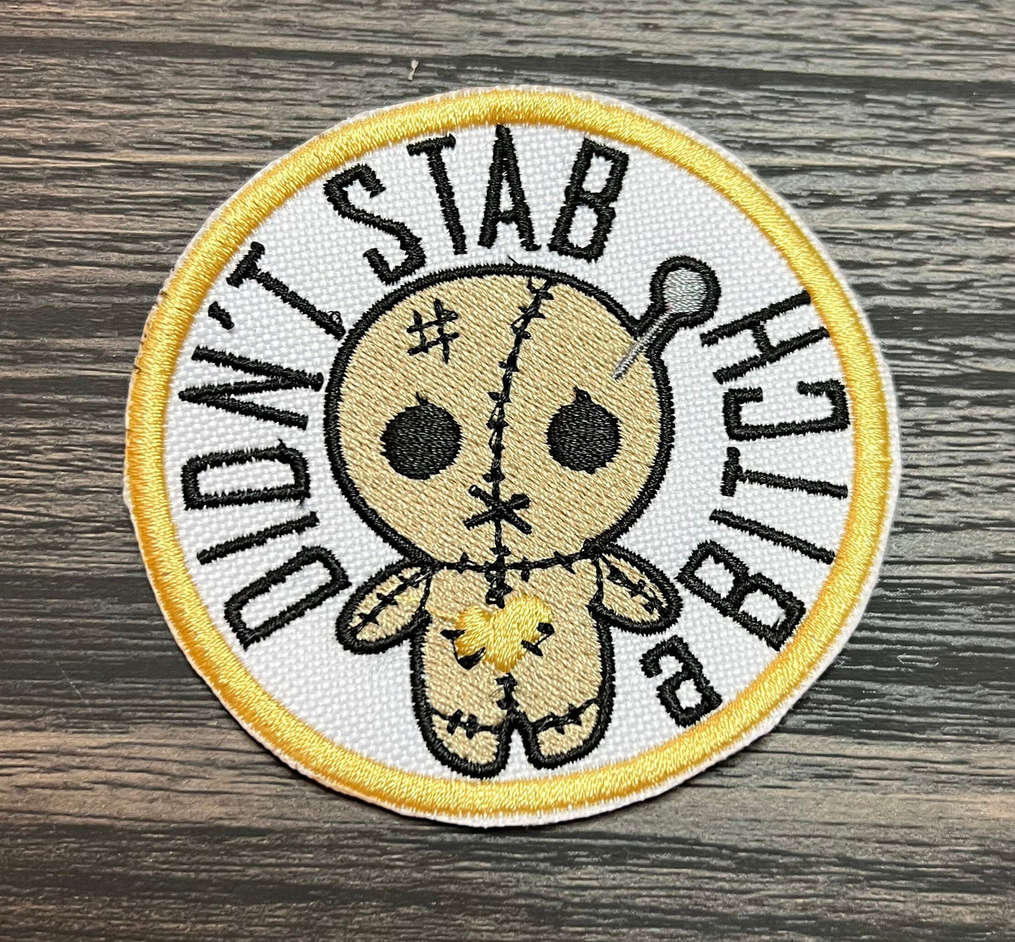 Adult Merit Patch 'Didn't Stab a Bitch' Embroidered Applique Patch for Jacket, Hat, Backpack, and More! | Iron On, Sew On, or Hook Backing