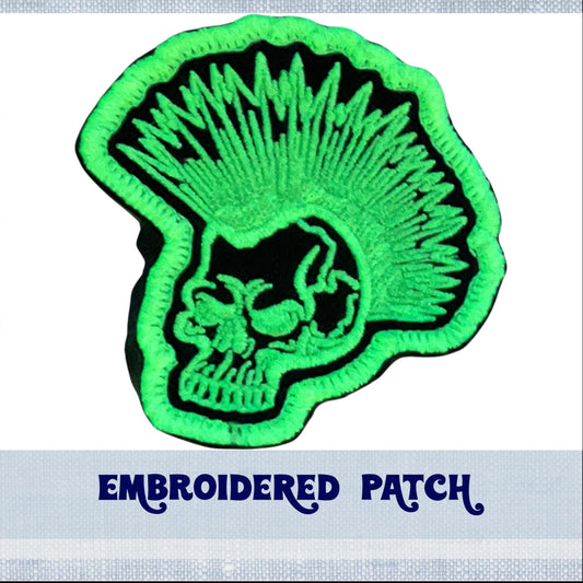Glow in the Dark Skull Punk Rock Embroidery Patch for Jacket, Hat, Backpack, and More! | Iron On, Sew On, or Hook and Loop Backing