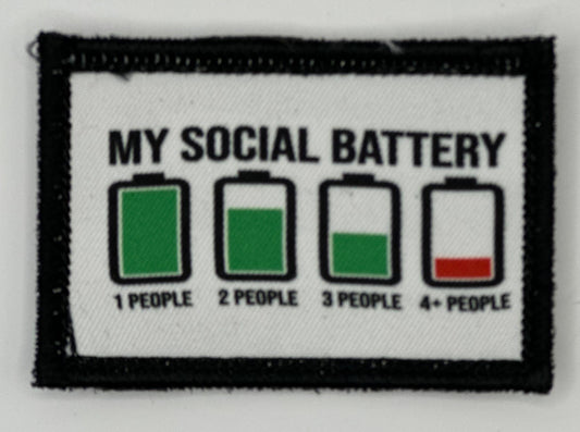 a patch that says, my social battery people 2 people 4 people