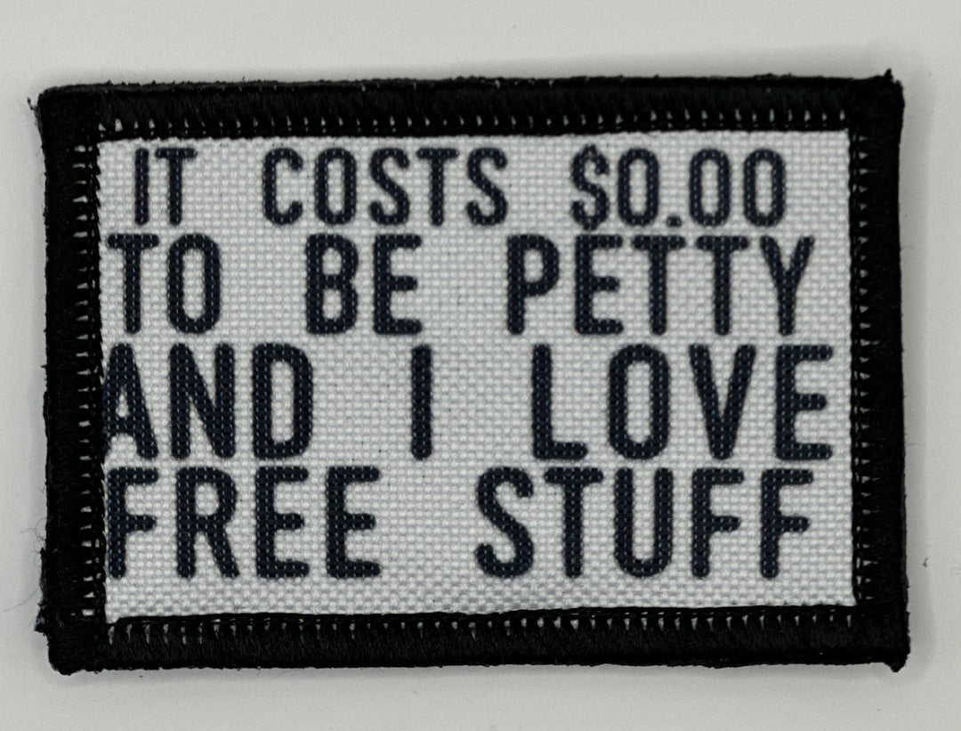 a black and white patch with a quote on it