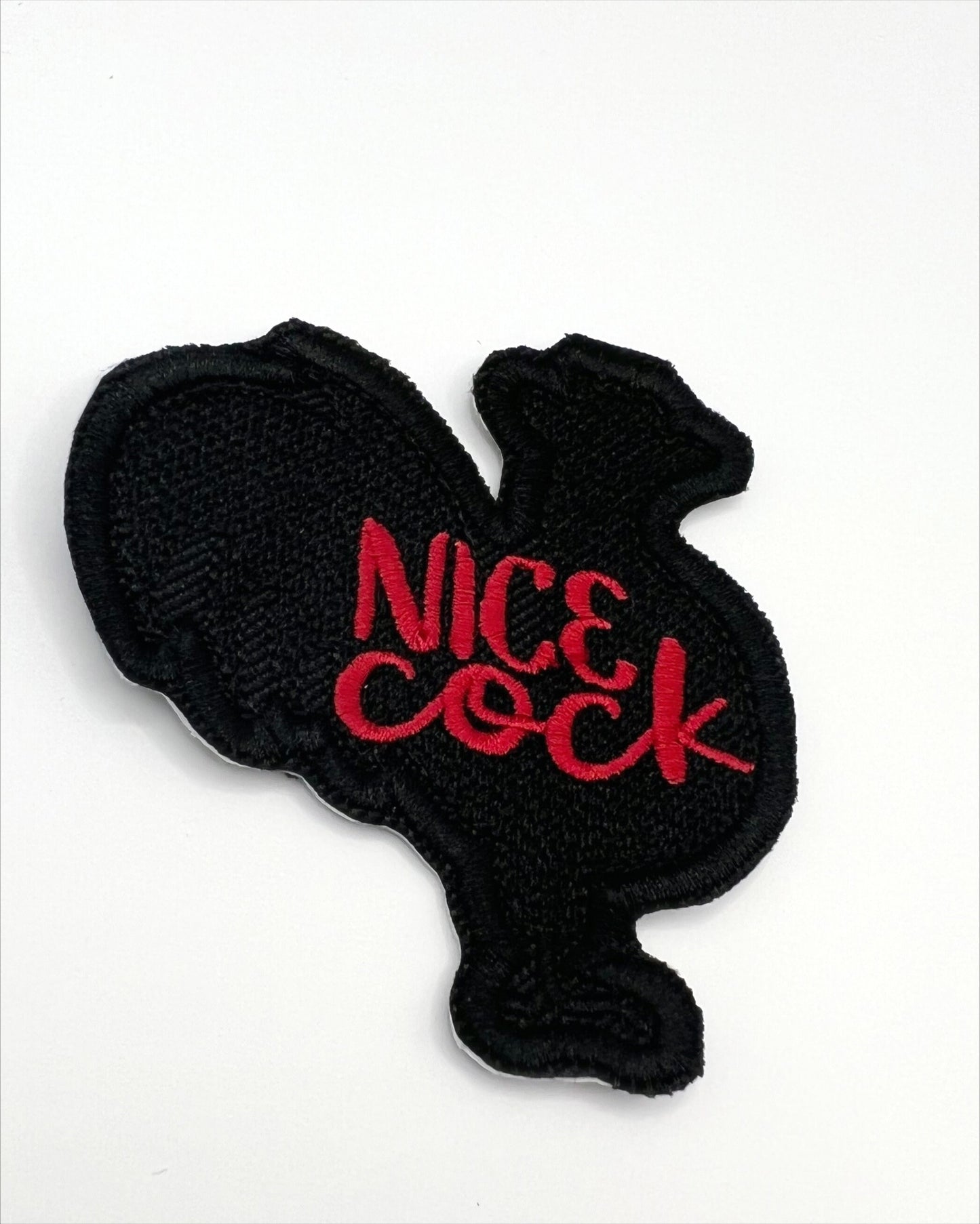 Nice Cock Snarky Adult Humor | Embroidered Applique Patch for Jacket, Hat, Backpack, and More! | Iron On, Sew On, or Hook and Loop Backing