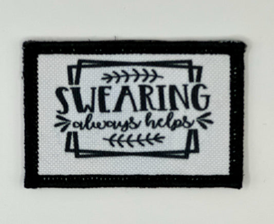 a black and white picture of a sign that says swearing always helps