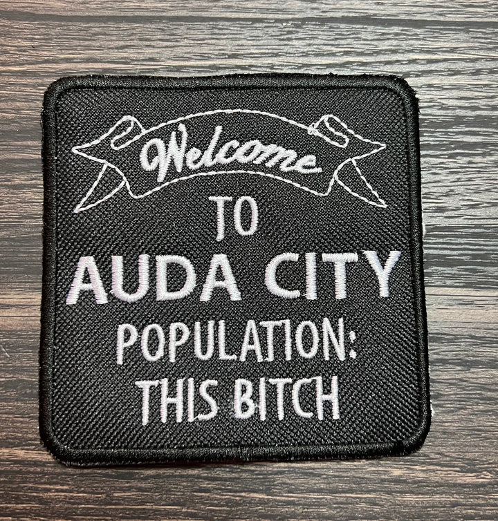 Welcome to Auda City aka Audacity Patch | Embroidered Applique Patch for Jacket, Hat, Backpack, and More! | Iron On, Sew On, or Hook