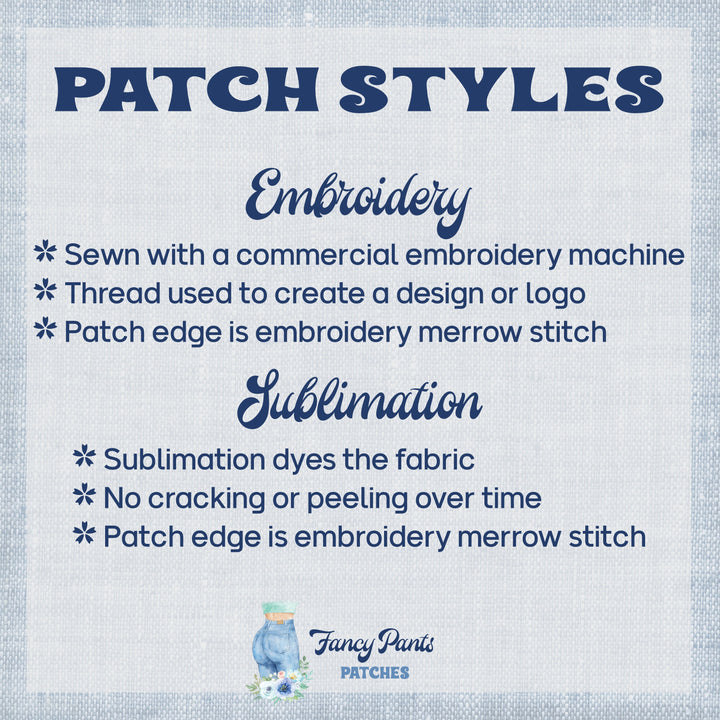 Patch Styles Embroidery with thread Sublimation dyes the fabric