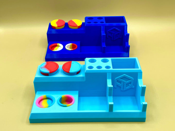 a blue lego set with a red and yellow one