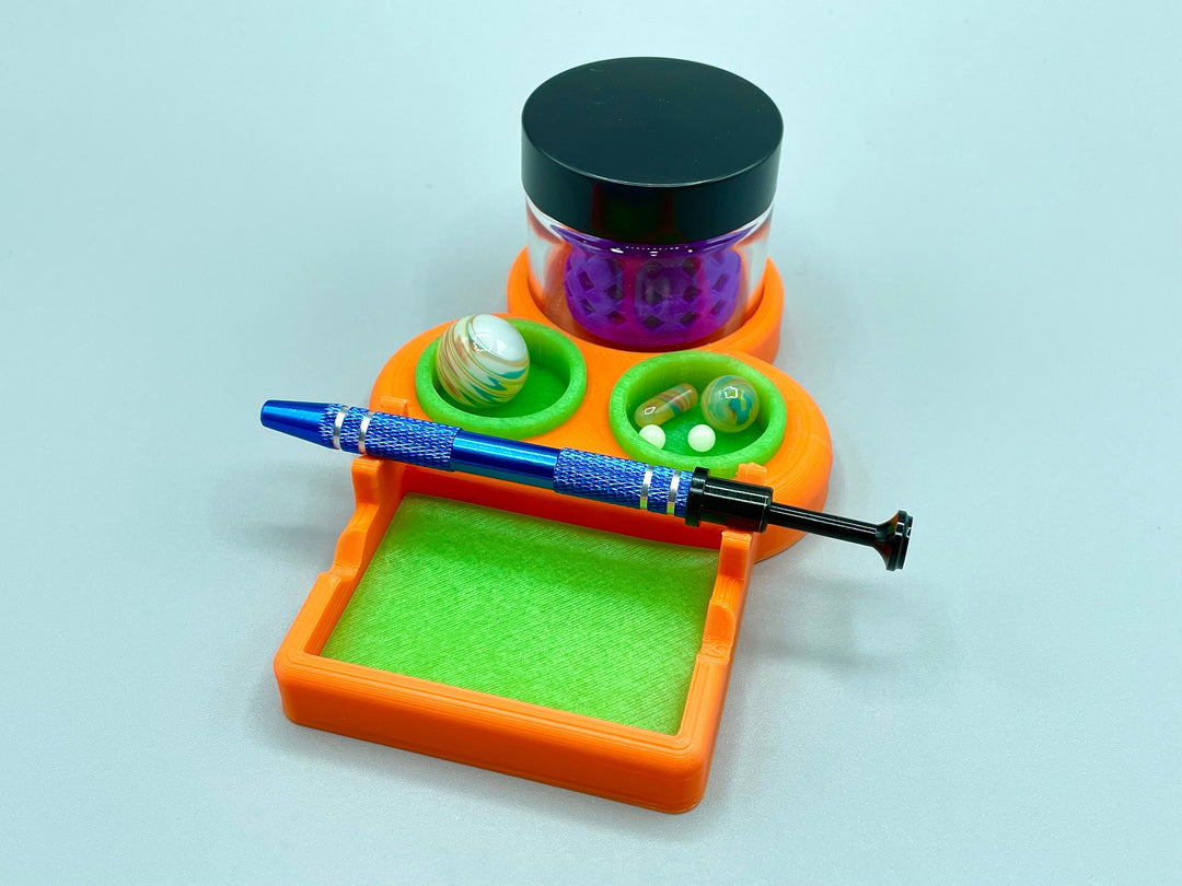 Mini Terp Pearl ISO Cleaner Station with Glass Jar and Strainer | Marble and Slurper Display Holder Set | Premium Silicone Cool Down Dish