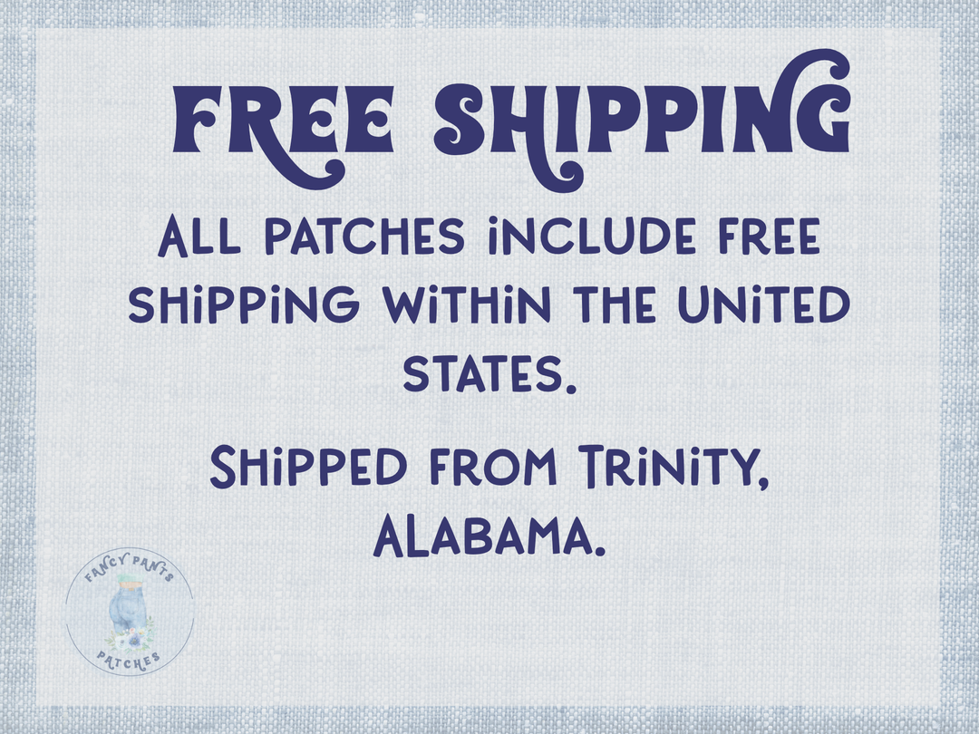a sign that says free shipping all patches include free shipping within the united states