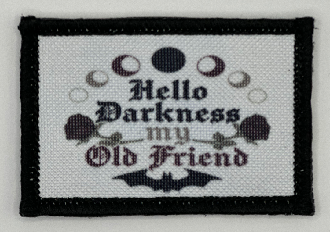 a cross stitch picture of a hello darkness my old friend